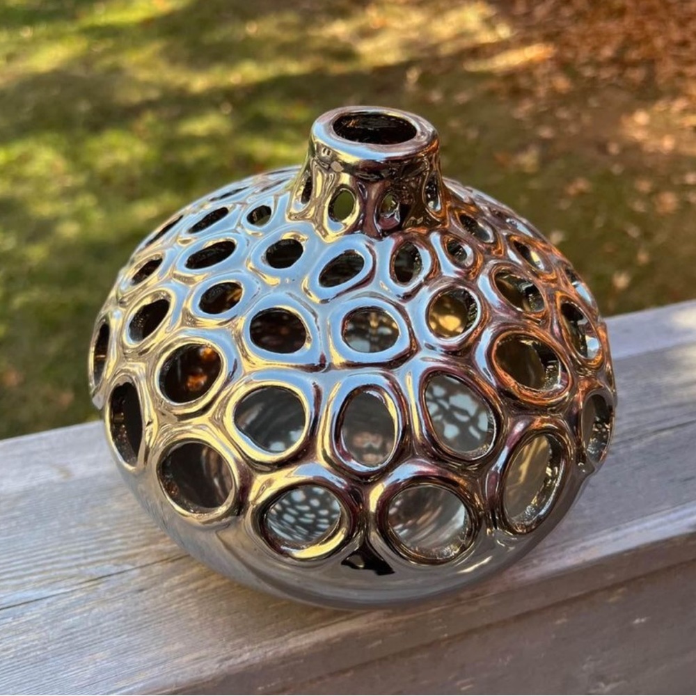 Pier One Silver decorative vase 6.5”